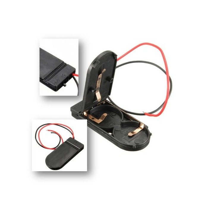 Caja para 2 pilas botón cr2032 negra o transparente con interruptor