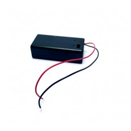 Caja portapilas con interruptor y cables para 1 pila 6LR61 o 6F22 de 9 V