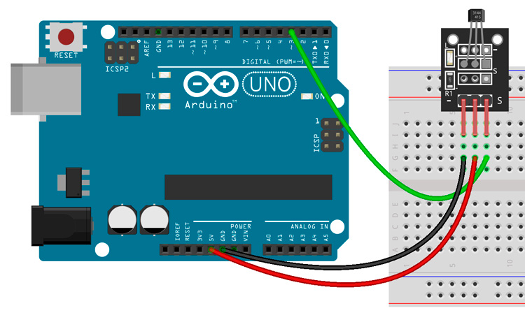 Conexión del módulo KY-003 a la placa de Arduino